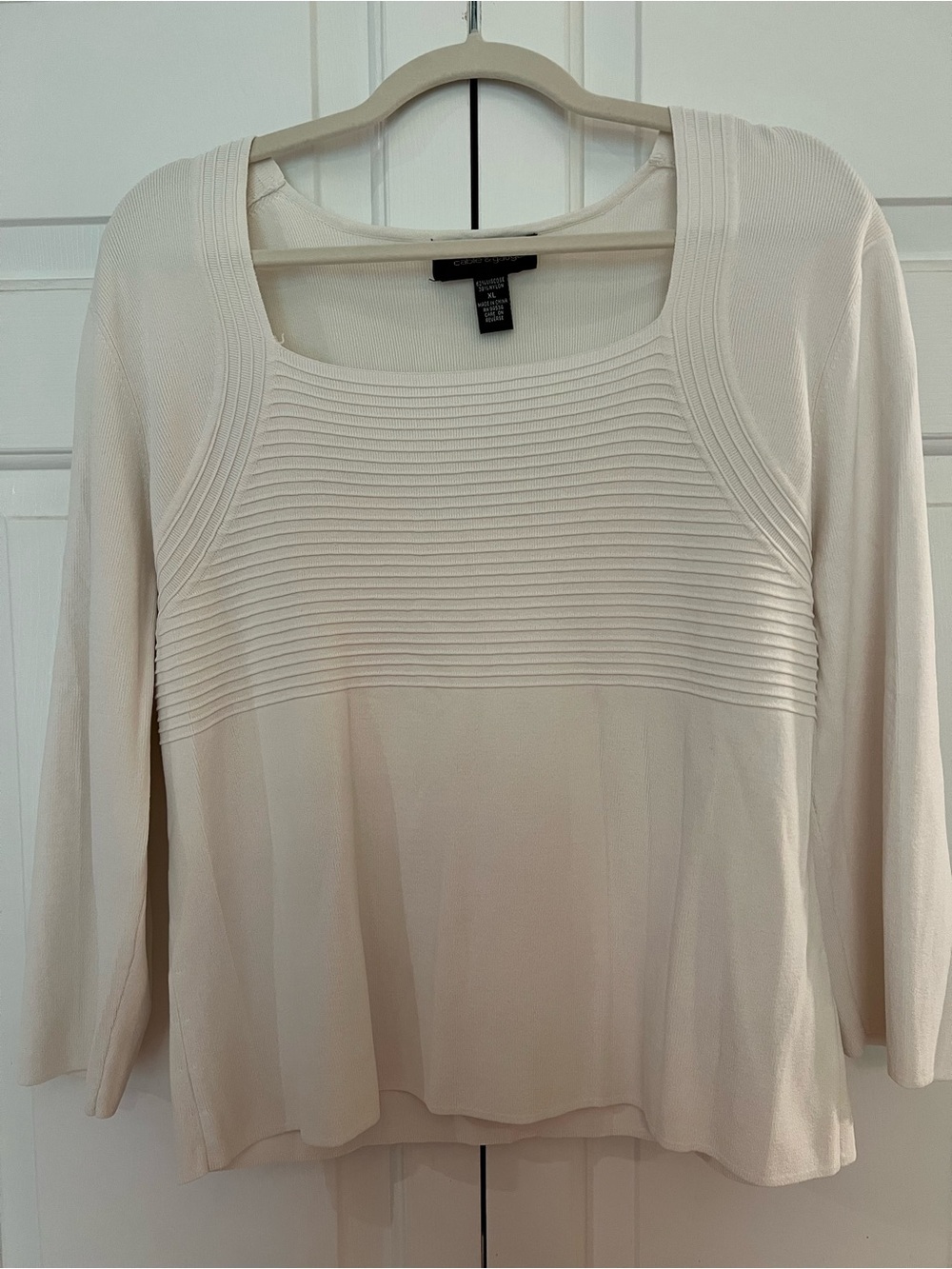 Cable & Gauge Ribbed Scoop Neck Top in Light Cream Size XL